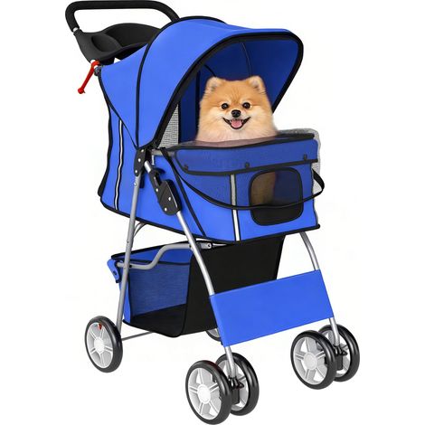Poussette pliante pour, chat Poussette pour chiens jusqu’à 10 kg, bleue