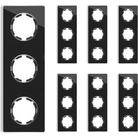 Plaque de finition OneKeyElectro Garda, vertical, 3 postes, lot de 7, noir