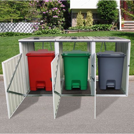 Abri en métal pour 3 bacs à ordures 240L et plus petits, protection extérieure pour poubelles (1/5)