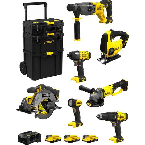 STANLEY FatMax Kit SVK700 (SFMCH900 + SFMCG400 + SFMCD711 + SFMCF800 + SFMCS500 + SFMCS600 + SFMCL020 +3x2,0Ah+Ladegerät +Caddy) (1/5)
