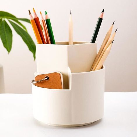 Porte-stylo rotatif - Non spécifié - 1PC - Rangement de bureau - Compartiments pratiques - Grande capacité
