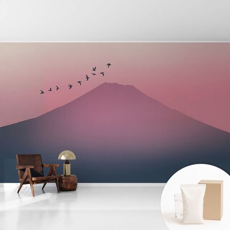 Papier peint intissé décoratif pour salon chambre et cuisine Facile à poser avec colle Coucher de soleil en montagne 416x254 cm (1/5)