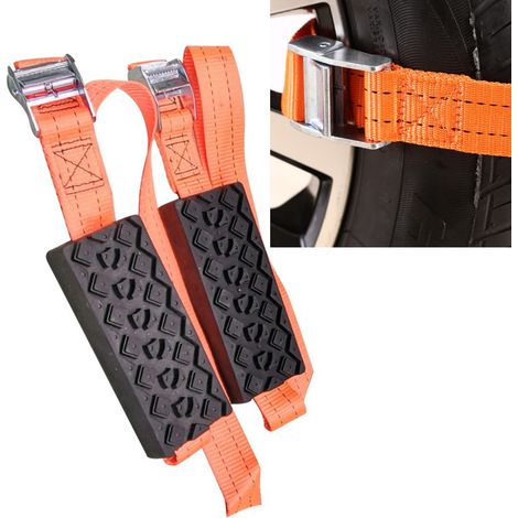 Lot de 2 tapis de traction antidérapants, robustes et fiables, conçus avec une chaîne, pour l'évacuation d'urgence de votre voiture. (1/5)