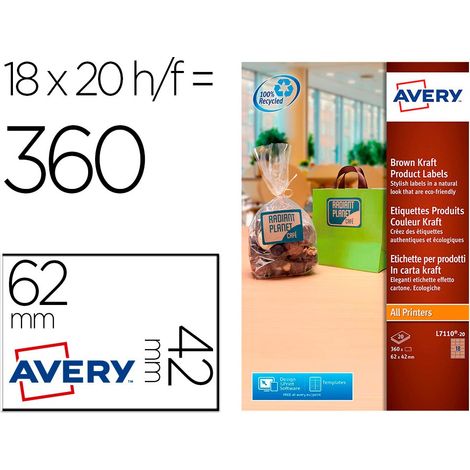 Etiqueta adhesiva avery kraft efecto carton rectangular removible para impresora laser inyeccion tinta