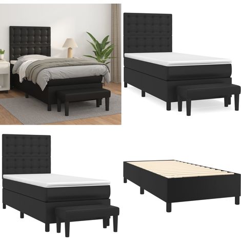 Giroletto a Molle con Materasso Nero 90x200 cm in Similpelle - Materasso a molle - Letto con testiera regolabile