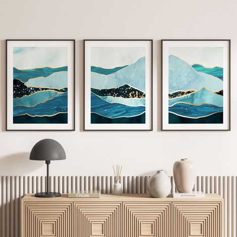 Lot de 3 Affiches / Posters Triptyque - Vagues Design - 3 Affiches - 70x100 cm (Cadres non fournis) - Photo pleine page (1/5)
