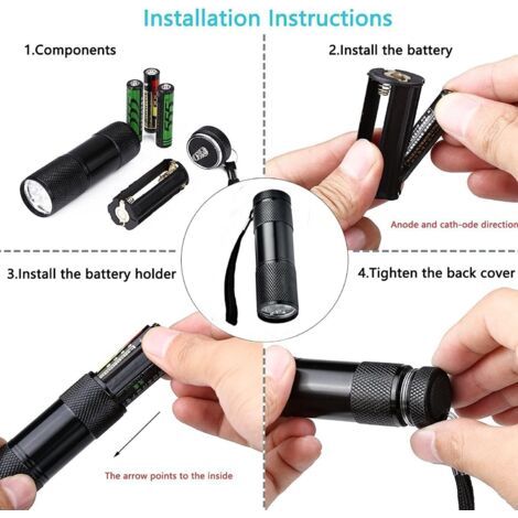 Set mit 6 UV-Ultraviolett-Schwarzlicht-Taschenlampen mit 9 LEDs für den Außenbereich usw. (1/4)