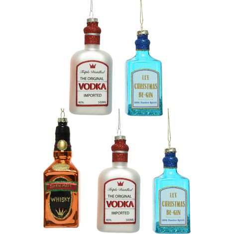 OFFERTA 5 DECORAZIONI BOTTIGLIA VODKA/GIN/WHISKEY DA APPENDERE H.11.8 MODELLO ASSORTITO