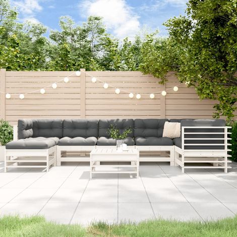 Juego de muebles jardín 8 pzas y cojines madera maciza blanco vidaXL (1/5)