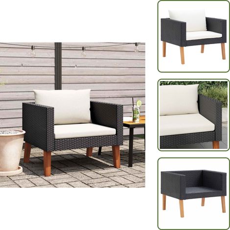 1-Sitzer-Gartensofa mit Auflagen Poly Rattan Schwarz - Einzelsofa - Gartensofa - Outdoor Möbel - Lounge Bereich - Rattan Gartenmöbel (1/5)