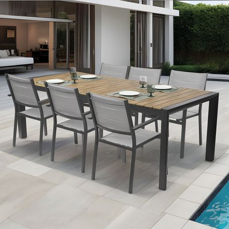 Tavolo Allungabile CRETA in Alluminio e Polywood Grigio 163,5/223x100x75 cm – Effetto Legno
