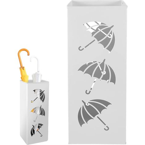 Porte Parapluie, 42 x 16 x 16 cm, 1 Stück Support Carré Indépendant, Porte Parapluie Carré en Métal, pour Parapluie, Bâtons de Randonnée, Papier D'emballage, Bâtons de Trekking(Blanc) (1/5)