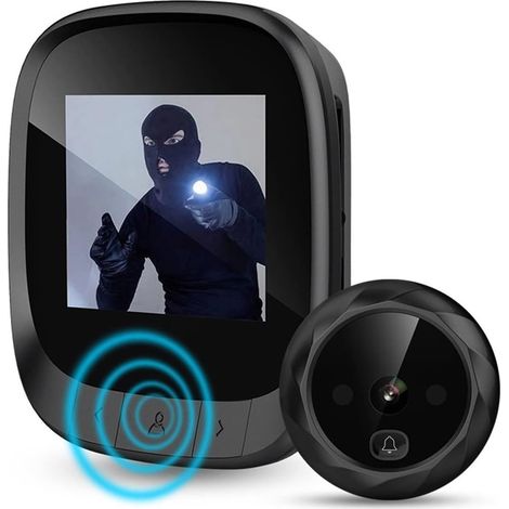 Caméra de sécurité sans fil avec sonnette vidéo Visionneuse de porte électronique cloche IR nuit porte judas caméra enregistrement Photo caméra de porte numérique visionneuse intelligente Installation (1/5)