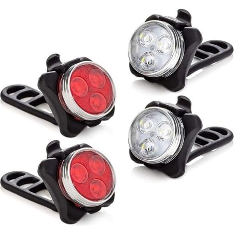 Set mit 4 wiederaufladbaren LED-Leuchten, helles Licht, kompakt und wasserdicht, lange Akkulaufzeit, LED-Set für den Außenbereich, kann auch als Kinderwagenlicht verwendet werden, USB Typ-C (2 weiße L (1/5)