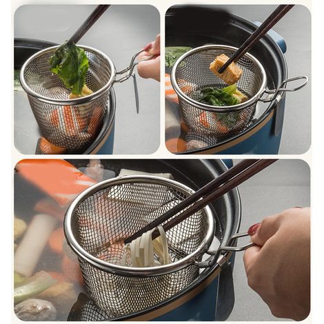 Chinesisches Fondue-Sieb aus lebensmittelechtem Edelstahl 304, scharfer Fondue-Haken, Schöpfkelle, Nudelkocher, Sieb für Schweinehirn (1/5)