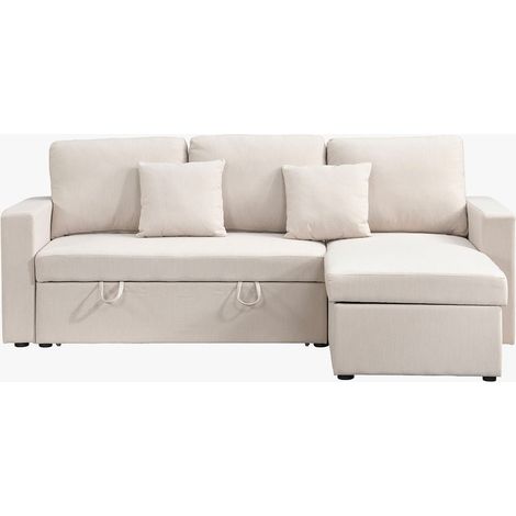 DORIA Canapé d'angle convertible et réversible avec coffre en tissu beige (1/5)