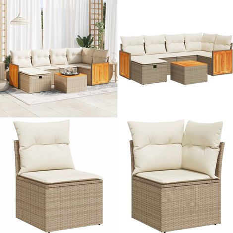 vidaXL Salon de jardin avec coussins 7 pcs beige résine tressée (1/5)