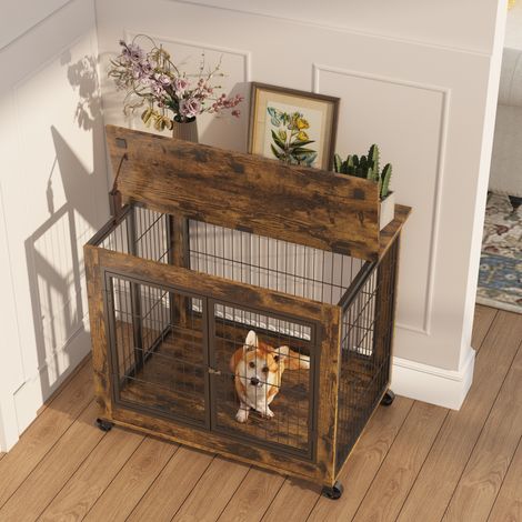 Gabbia da interno stile mobile per cane con doppia porta e ruote HAVRYA