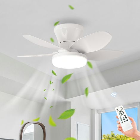 Ventilateur de Plafond avec Télécommande avec Éclairage Salon Dimmable Silencieux Luminaire Ventilateur Plafonnier À 5 Pales Moteur DC Lampe Ventilateur de Chambre, Réversible-White-65CM (1/5)