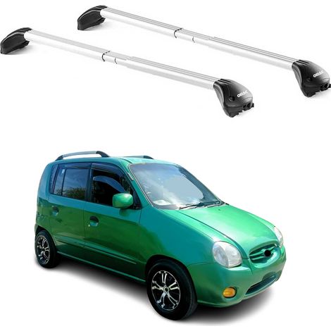 OMAC Barres de toit transversales certifiées TÜV pour Hyundai Atos 1997-2007 – Verrouillables (4 antivols) – Charge max 100 kg – Sangle inox + protection caoutchouc Argent (1/5)