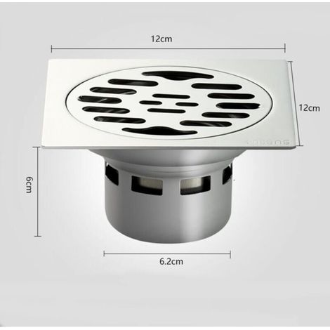12x12 cm masonry drain with horizontal outlet and chrome-plated stainless steel grate, silver YMYNY