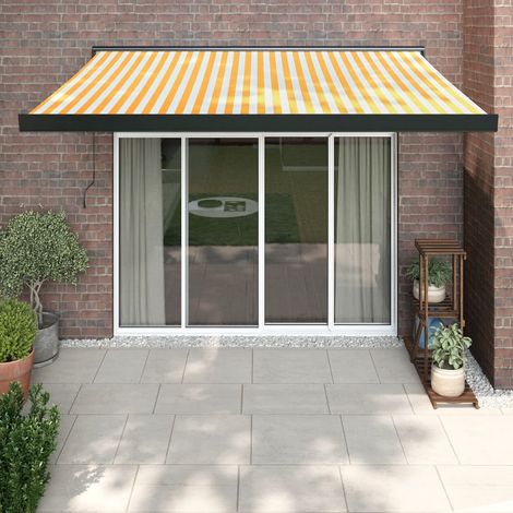 Auvent rétractable,Marquise d'entrée Anti-UV,Auvent facile à assembler jaune et blanc 3,5x2,5 m tissu et aluminium -FR70202 (1/5)