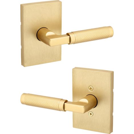 Poignée de porte intérieure de passage - Levier pour portes de placard et de couloir - Poignée réversible non verrouillable - Laiton satiné - Avec protection (1/5)