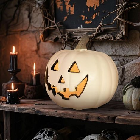 CCYKXADécorations de Citrouille Lumineuse à LED, Citrouille Halloween, Lanterne Citrouille Halloween, Décoration de Table pour l'intérieur et (Blanc, 23cm) (1/5)