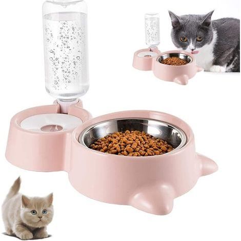 pair Double Bol pour Animaux de Compagnie,Compagnie Automatique Double Bol Gamelle pour Chat,Double Gamelle Chat Surélevée pour Chaton Puppy-Fei Yu (1/4)