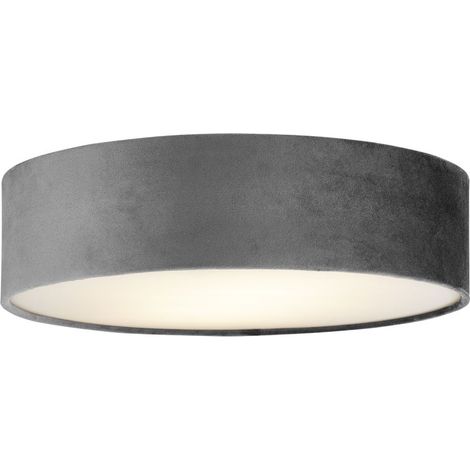 Plafonnier salon lampe chambre lumière E27 velours gris blanc rond cuisine (1/4)