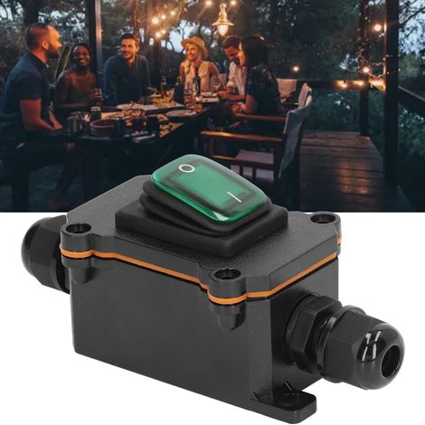 Interrupteur à bascule extérieur encastré 250V 16A DPST 4 broches 2 positions avec bouton à bascule, entrée et sortie de fil double face, étanche IP65, modèle vert. (1/5)