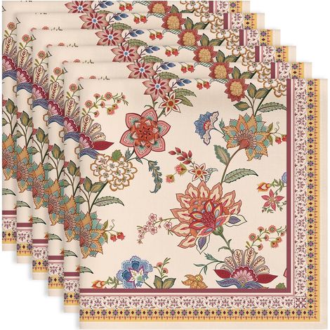 Boho Fleurs Serviettes de Table Lot de 6, Serviettes en Tissu 100% Coton Vintage Fleurs et Confortable Réutilisables pour Le Famille Cuisine Décorations Cadeaux(45Cm×45Cm) (1/5)