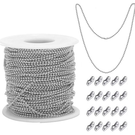 5 Mètre Chaîne À Perle en Acier Inoxydable,3mm Chaîne À Billes Argentée avec 20 Connecteurs Réglables,Chaîne De Maillon D'Extension,pour Création Bijoux Porte-Clés Étiquettes Personnalisées. (1/5)