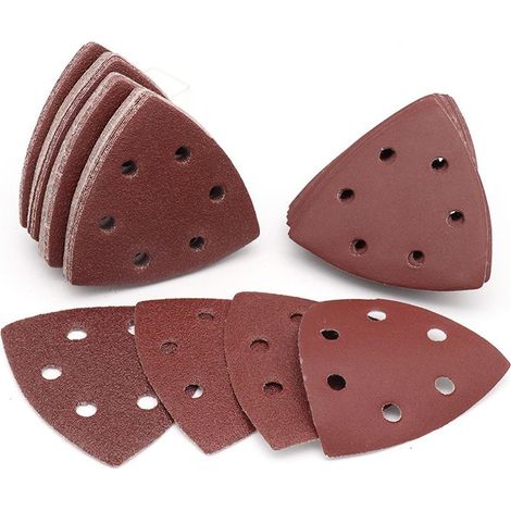 Lot de 60 triangles abrasifs6 trous 40/60/80/120/180/240 Feuilles abrasives triangulaires Ponçage et polissage,rouge, 90 x 90 x 90 mm (1/3)