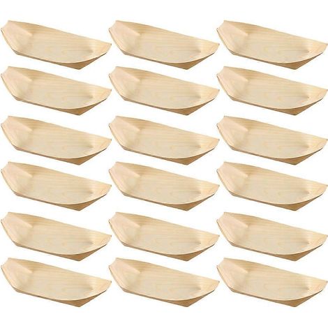 150 assiettes en bois en forme de bateau à sushi, contenants à collations jetables, plateaux de service pour desserts-8.5X6X3CM-Khaki