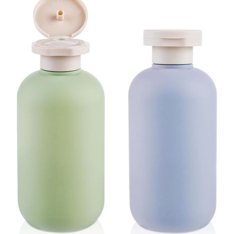 Lot de 2 flacons souples pour lotion avec bouchon à clapet, étanches et rechargeables, pour voyage, shampoing, après-shampoing (1/5)