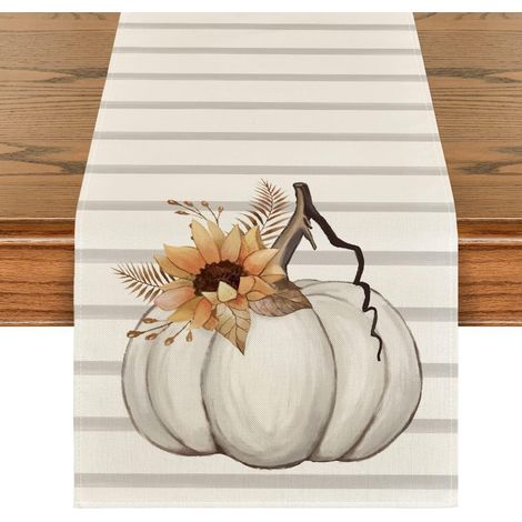 Camino de mesa con estampado otoñal de calabazas y cuadros tipo búfalo, decoración de mesa otoñal para fiestas en la cocina y en el hogar, 33 x 183 cm.