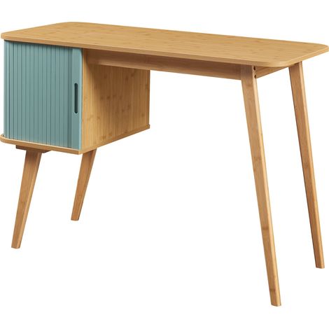 Scrivania tavolo postazione di lavoro bambù 75 x 105 x 48 cm naturale blu 030009070