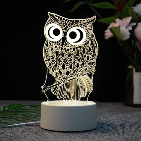 Veilleuse 3D en forme de hibou veilleuse décorative hibou usb monochrome (1/5)
