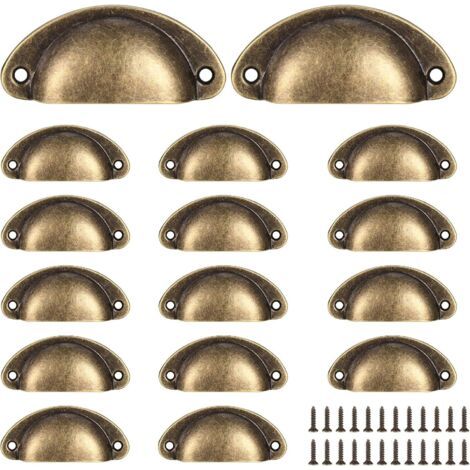 Lot de 16 poignées vintage demi-rondes pour tiroirs, poignées et boutons de porte d'armoire de cuisine, poignées de porte de commode