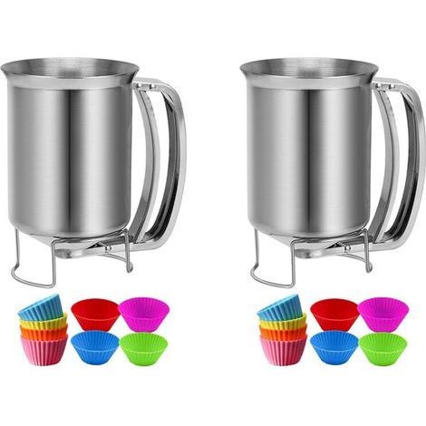 2X Distributeur de Pâte 2 en 1 en Acier Inoxydable de 800 Ml avec Poignée à Presser, Verseur à Crêpes, Pichet de Pâte, Outil de Cuisson (1/5)