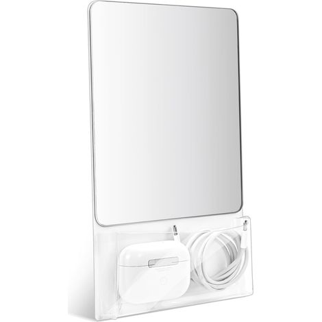 Miroir magnétique pour casier avec pochette de rangement 17 cm x 14 cm, petit miroir en verre avec dos magnétique pour casiers de bureau, d'école, de salle de sport ou réfrigérateur - Blanc