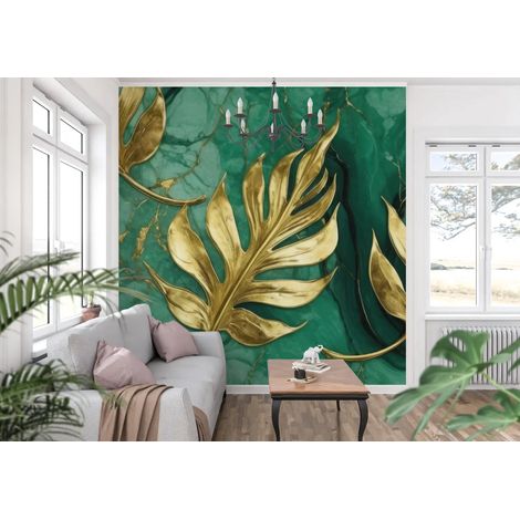 Papier Peint Art & Déco - Feuilles Dorées sur Marbre - 150 x 250 cm (1/2)