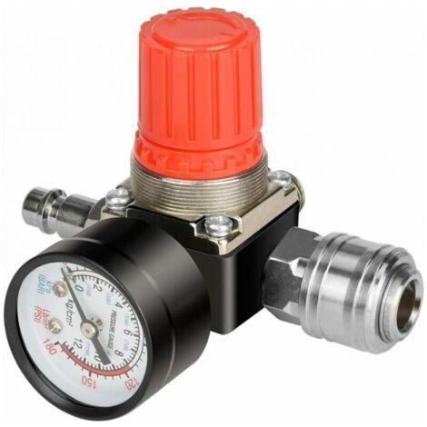 1pc Compressed Air Pressure Reducer, 1/4 Pressure Reducer, 4 Hole Pressure Regulator with Pressure Gauge, Compressor (1/4)