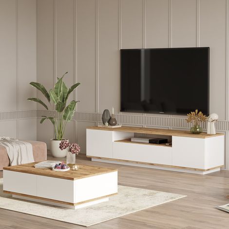 Ensemble Mobilier Séjour Nepi, Modulable, 4 Étagères, 3 Portes, Chêne Brun Noeud (1/5)