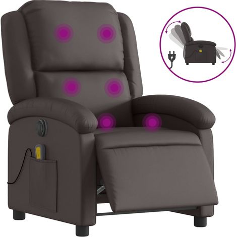 Maison Exclusive - Poltrona Massaggi Reclinante Elettrica Marrone Scuro Vera Pelle