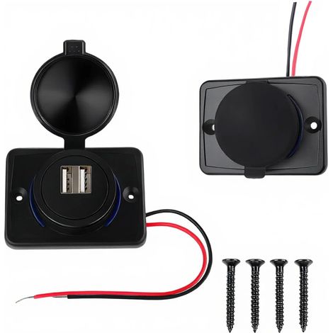 Lot de 2 prises USB pour voiture, double prise USB pour voiture, prise USB 12 V, camping-car, chargeur encastrable 12 V-24 V en ABS pour camping-car, moto, bus et bateau, charge rapide pour appareils (1/5)