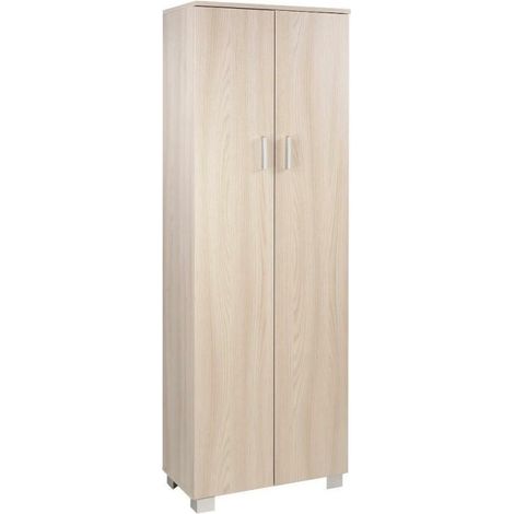 Mehrzweck-Schuhschrank mit zwei Türen und fünf Einlegeböden Ulme hell 62x34x H178 cm