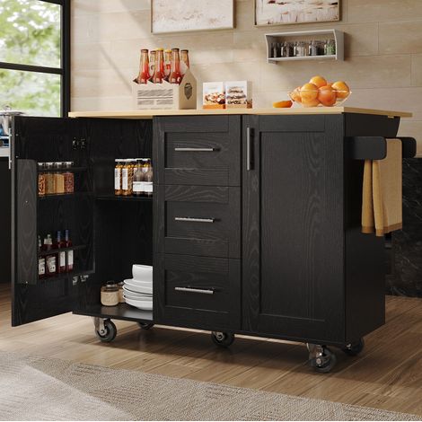 MEUBLIV isola cucina 135x74x86,6 cm nero – mobile e contenitore, senza materasso (1/5)