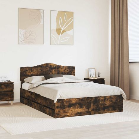 Bed Frame with Drawer Smoked Oak 160 x 200 cm Engineer Wood vidaXL (1/5)